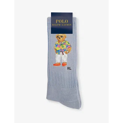 Polo Ralph Lauren Mens Blue Logo-print Crew-length Cotton-blend Socks