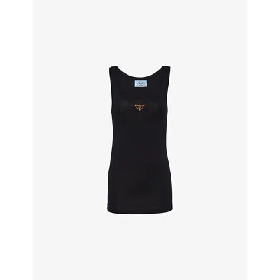 Prada Women's Ribbed Knit Jersey Tank Top In Black