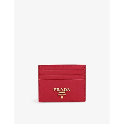 Prada Red Logo-plaque Leather Card Holder