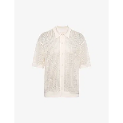 Prada Mens White Relaxed-fit Short-sleeve Silk And Cotton-blend Cardigan