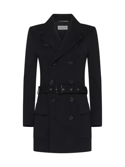 Saint Laurent Coats In Black