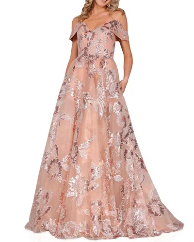Terani Rose Ballgown Embroidery Dress In Pink