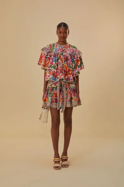 Farm Rio Off-white Tropical Yard Mini Skirt In Tropical Yard Off-white