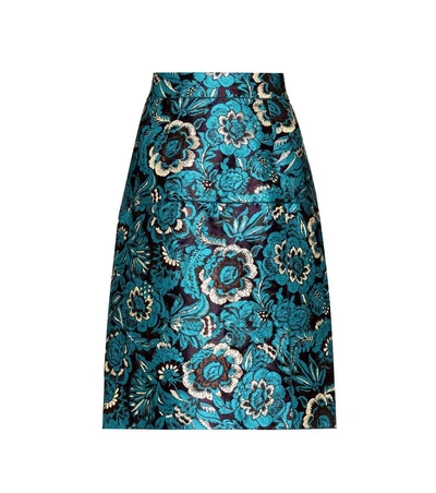 Dolce & Gabbana Mid-rise Floral-jacquard Pencil Skirt In Azure