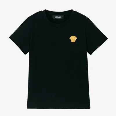 Versace Kids' Embroidered Cotton Jersey T-shirt In Black
