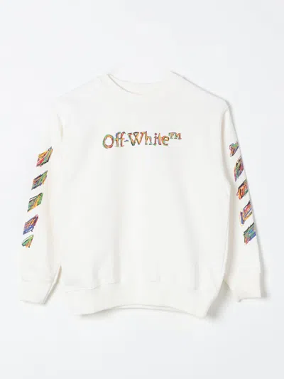 Off-white Kids' Cotton Logo Crew-neck Sweater (4-12 Years) In White