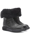 MONCLER NEW CHRISTINE FUR-LINED LEATHER ANKLE BOOTS,P00283840