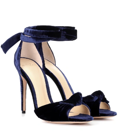 Alexandre Birman Clarita Bow-embellished Velvet Sandals In Blue