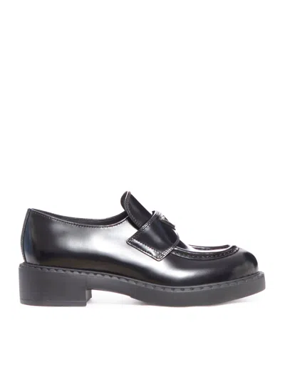 Prada Moccasins In Brushed Leather In Black
