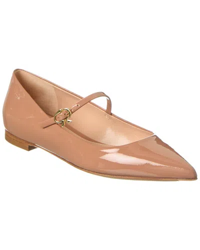 Gianvito Rossi Patent Mary Jane Buckle Ballerina Flats In Brown
