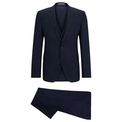 Hugo Boss Slim-fit Suit In Patterned Stretch Wool In Blue