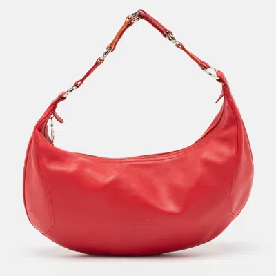 Longchamp Leather Ring Handle Hobo In Red