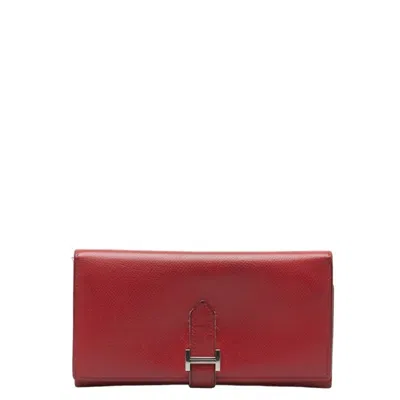 Hermes Béarn Leather Wallet () In Red