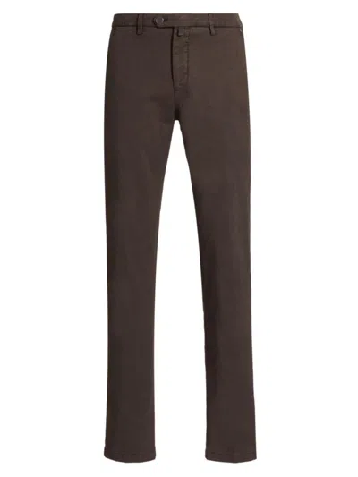 Kiton Men's Stretch Cotton-blend Flat-front Trousers In Dark Brown