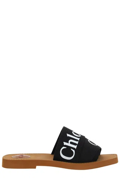 Chloé Logo Printed Slip-on Sandals In Black