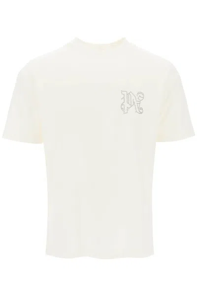 Palm Angels T Shirt With Studded Monogram In White
