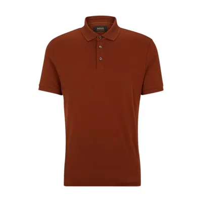 Hugo Boss Regular-fit Polo Shirt In Mercerized Italian Cotton In Brown