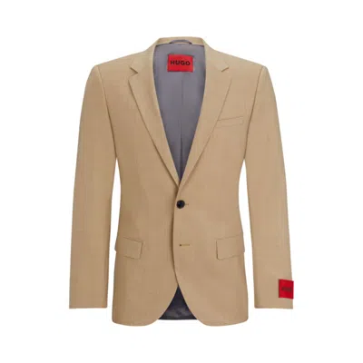 Hugo Slim-fit Jacket In Patterned Super-flex Fabric In Beige