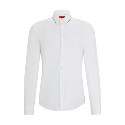 Hugo Slim-fit Shirt In Stretch Cotton With Metal Trims In White