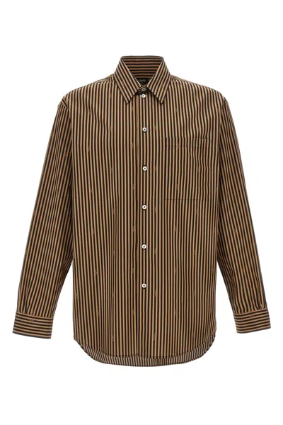 Fendi Men Pequin Stripes Shirt In Brown