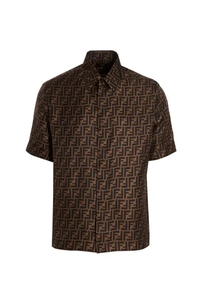 Fendi Men ‘ff' Bowling Shirt In Brown