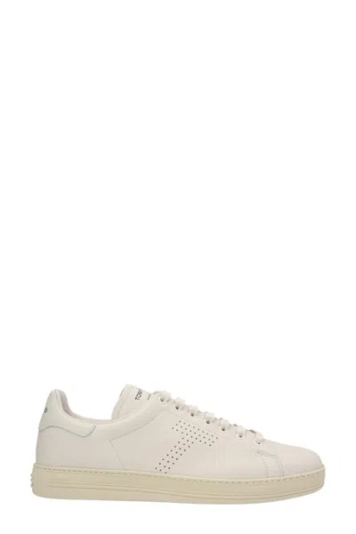 Tom Ford Men Logo Leather Sneakers In White