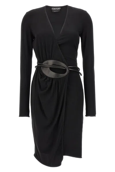 Tom Ford Leather Jersey Dress In Black