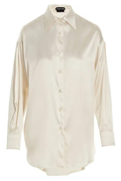 Tom Ford Women Silk Satin Shirt In White
