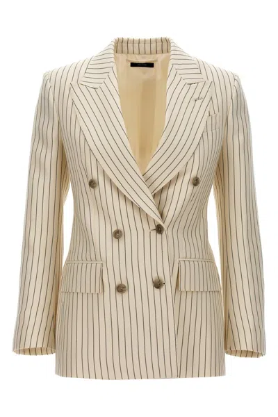 Tom Ford Striped Double-breasted Blazer In Multicolor