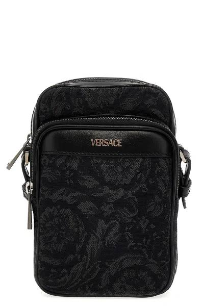 Versace Men 'athena Barocco' Crossbody Bag In Black