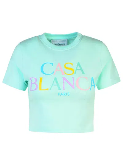 Casablanca Mint Green Cotton Crop T-shirt