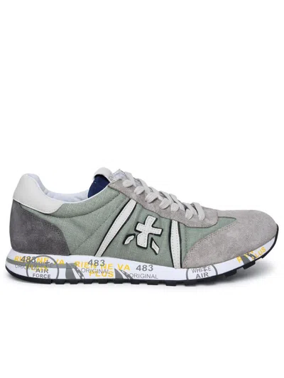 Premiata 'lucy' Green Leather And Fabric Sneakers
