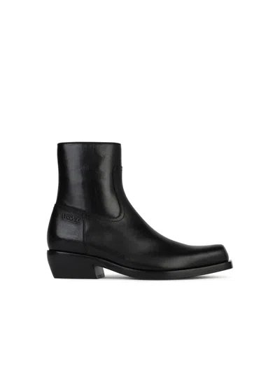 Versace Black Leather Ankle Boots