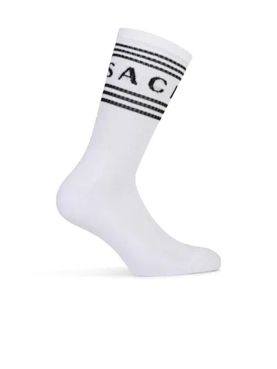 Versace Logo Intarsia Athletic Socks Male White