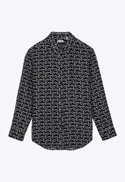 Burberry B Motif Long-sleeved Silk Shirt In Black