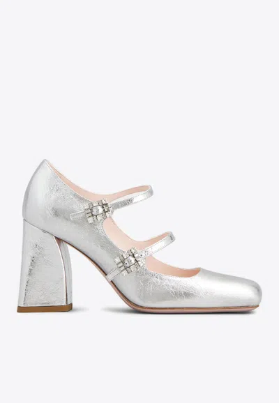 Roger Vivier Babies 85 Crystal Buckle Pumps In Leather In Silver