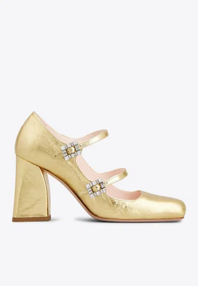 Roger Vivier Babies 85 Crystal Buckle Pumps In Leather In Gold