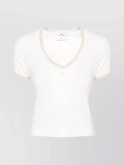 Courrèges Sleeves Contrast Border V-neck Jersey Top In White