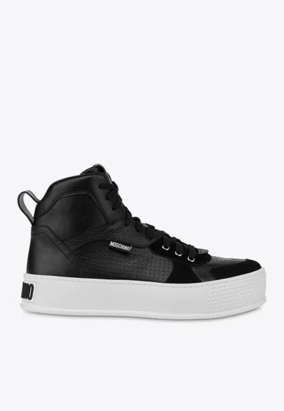 Moschino Bumps & Stripes High-top Sneakers In Black