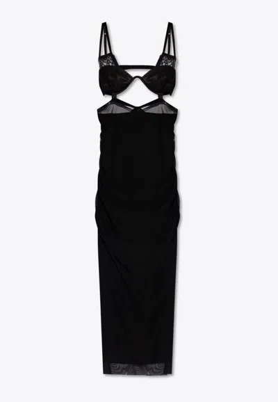 Dolce & Gabbana Bustier-style Sheer Midi Dress In Black