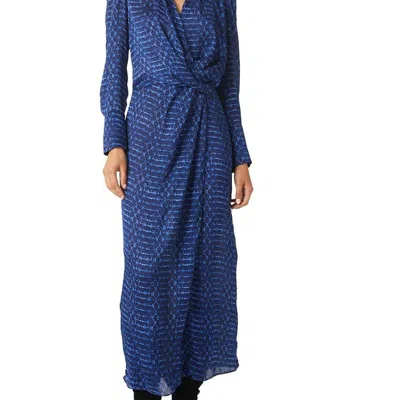 Misa Valentina Chiffon Long-sleeve Wrap-front Dress In Blue