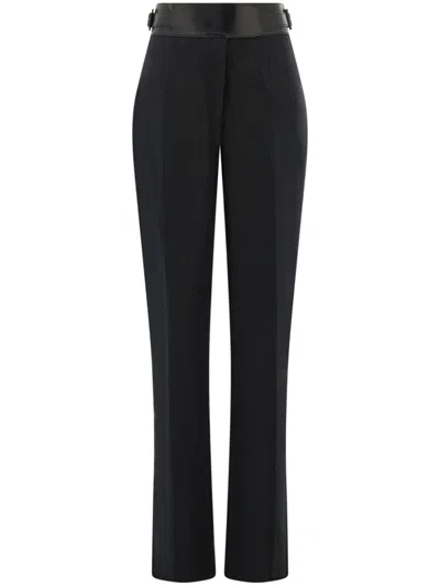 Ferragamo Belted Tailored Linen Trousers In Black