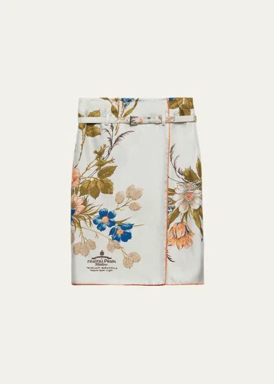 Prada Floral-print Silk Midi Skirt In F0934 Acqua