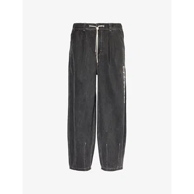 Honor The Gift Mens Black Twill Brand-embroidered Wide-leg Denim Trousers