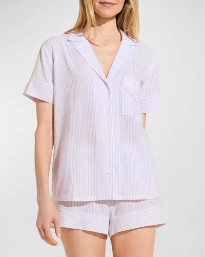 Eberjey Nautico Striped Shortie Pajama Set In White Lavender