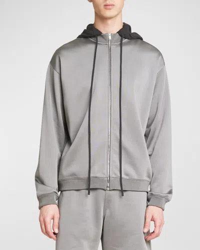 Givenchy Men's Zip-front Drawstring Hoodie In Graphite