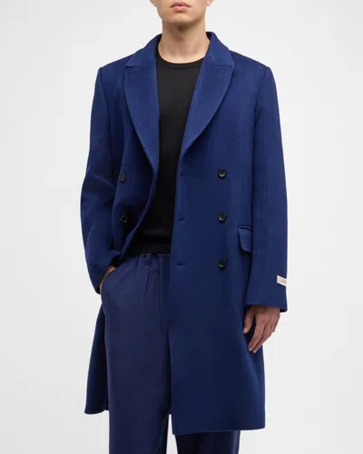 Marni Men's Double-breasted Overcoat In Navy/blue