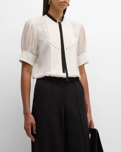 Dorothee Schumacher Pleated Beauty Stud-embellished Silk Blouse In 110 - Camellia White