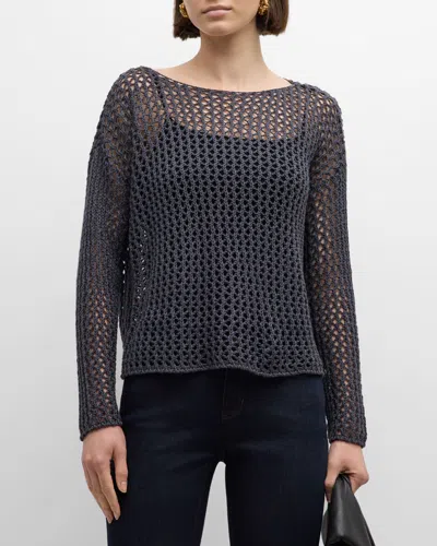 Eileen Fisher Bateau-neck Organic Cotton Sweater In Ocean