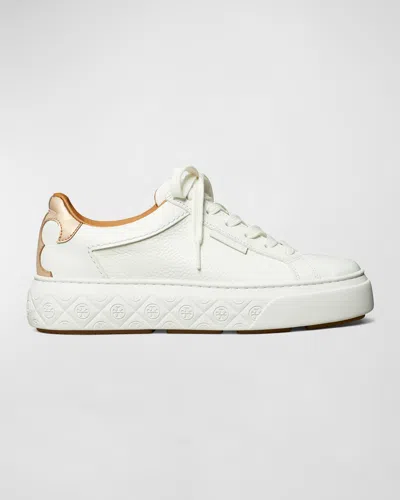 Tory Burch Ladybug Bicolor Leather Low-top Sneakers In Purity  Future White  Rose Gold
